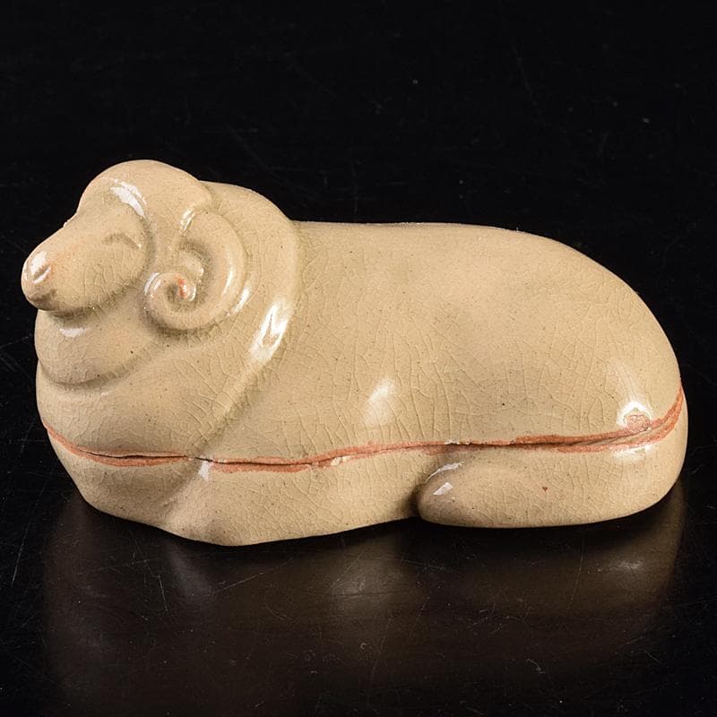 茶道具　萩焼　泥華窯造　十三代坂田泥華　羊香合　共箱　N　R7613