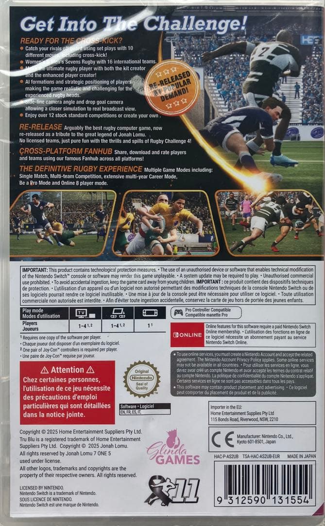 北米版ジョナ・ロムーラグビーチャレンジ4 Nintendo Switchソフト