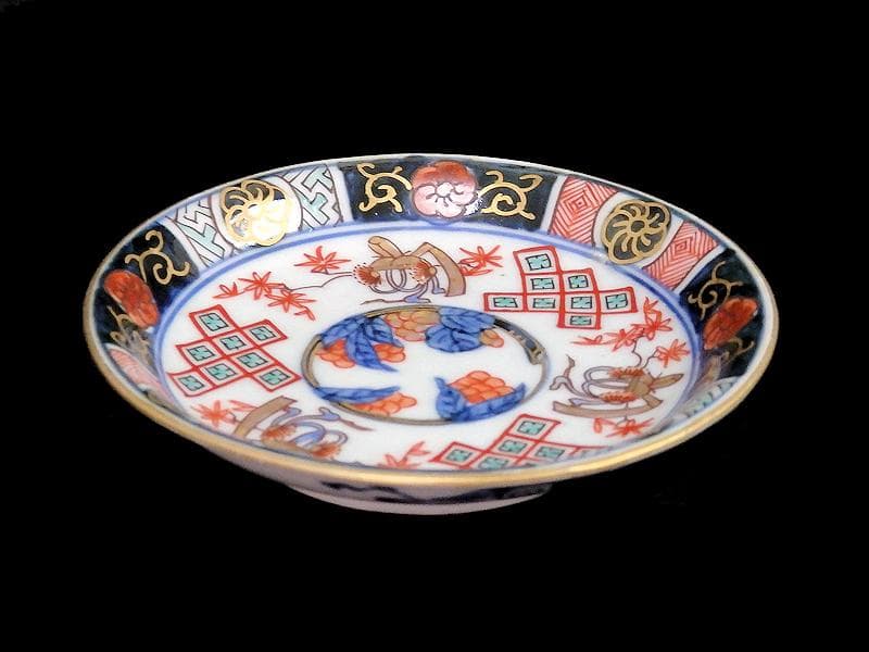 古伊万里　金襴手　烏帽子に紅葉の図　豆皿　手塩皿　２枚　E201AS-CPw