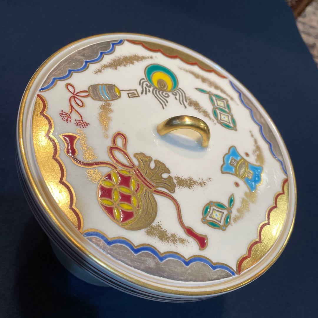 【御室窯】の「仁清 七宝 宝尽」『末広 水指』共箱　茶道具　※美品