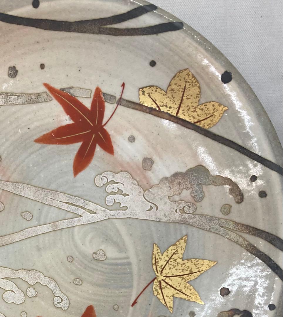 B409b 「乾山写 紅葉に流れ銘々皿」5枚　京焼　金彩銀彩　作者不詳　和菓子