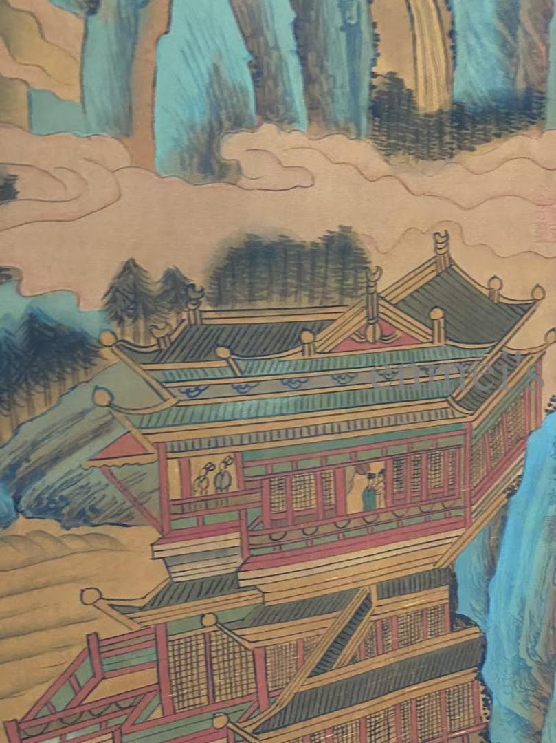 中国古美術 唐代李思訓款 山水図 掛軸 絹布 肉筆 唐物 書道 古画 收藏逸品