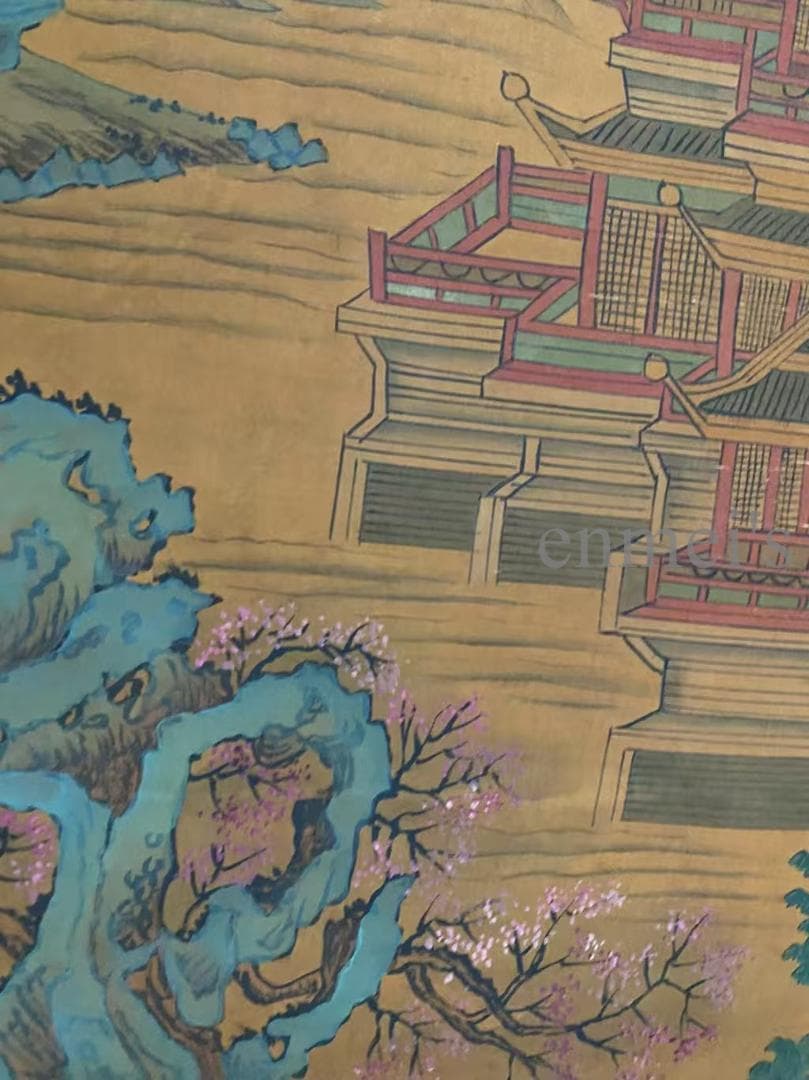 中国古美術 唐代李思訓款 山水図 掛軸 絹布 肉筆 唐物 書道 古画 收藏逸品