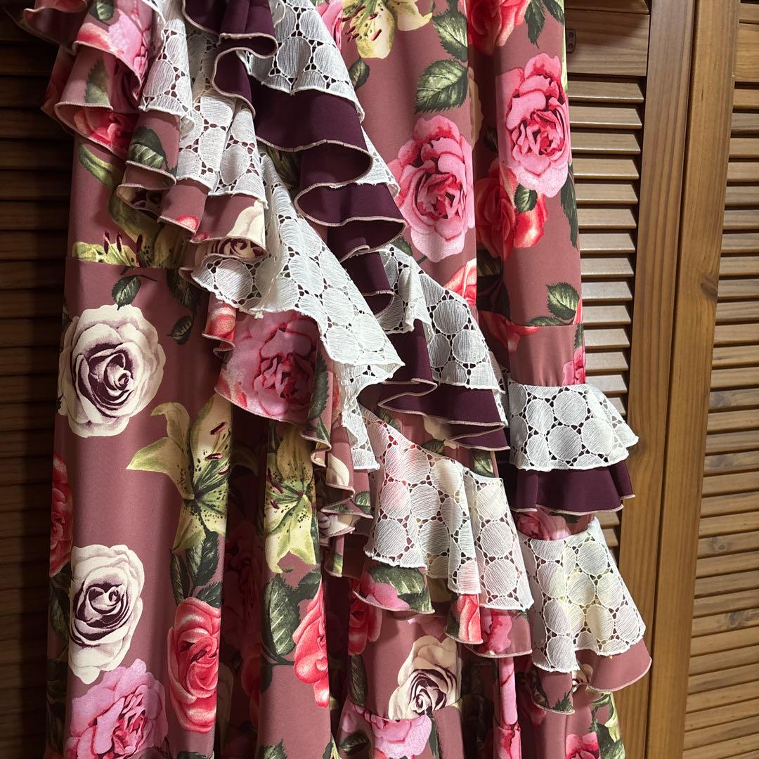 値下げ マリキータ 1点物 フラメンコワンピース 花柄 ピンク系 フラメンコ衣装