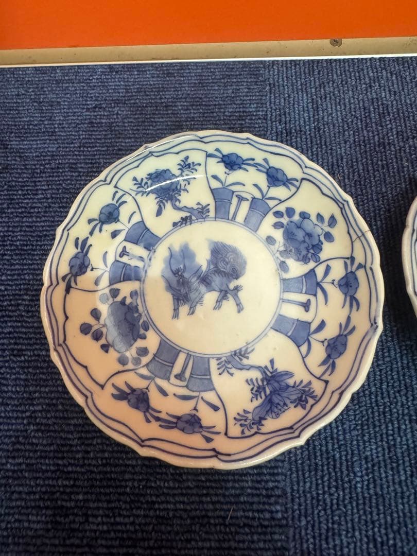 1857  古伊万里　染付青花　大明成化年製銘　皿　2客　時代