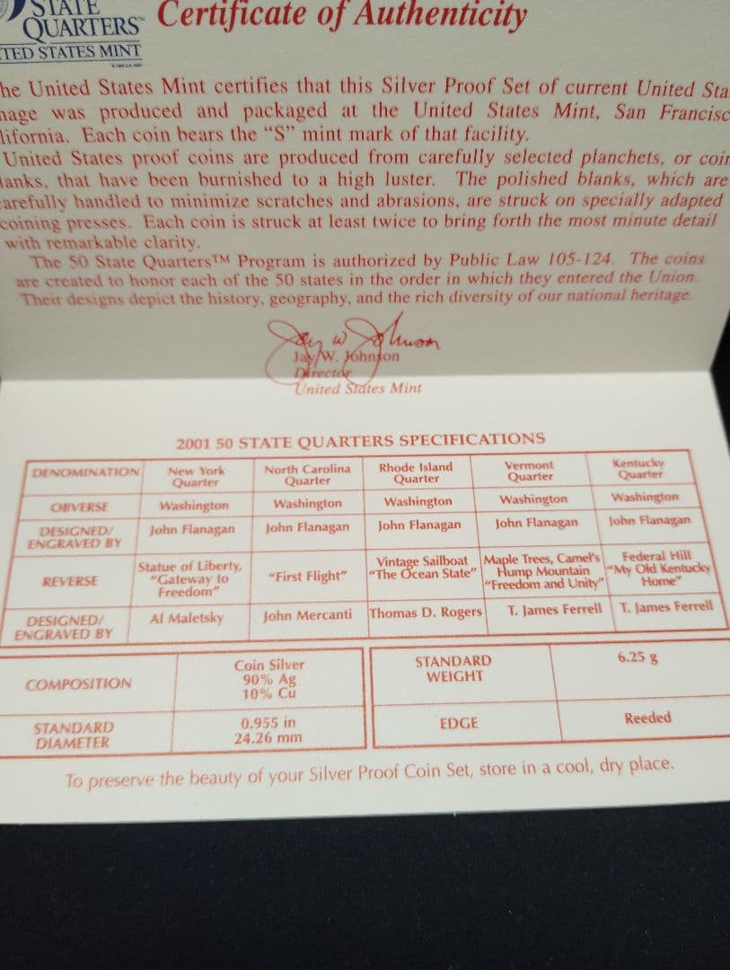 2001年 アメリカ 50州記念銀貨 シルバープルーフセット