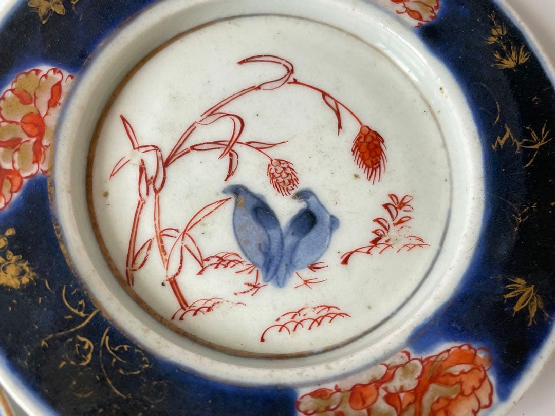 アンティーク　骨董　古伊万里　輸出手　金襴手　粟鶉図　小皿2枚