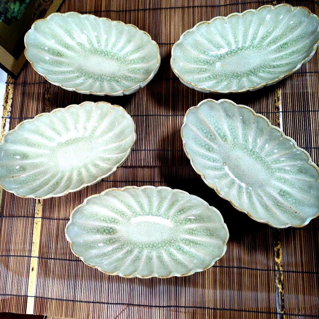 江戸期 尾張徳川家 御用窯 御深井焼 菊割向付皿　五客