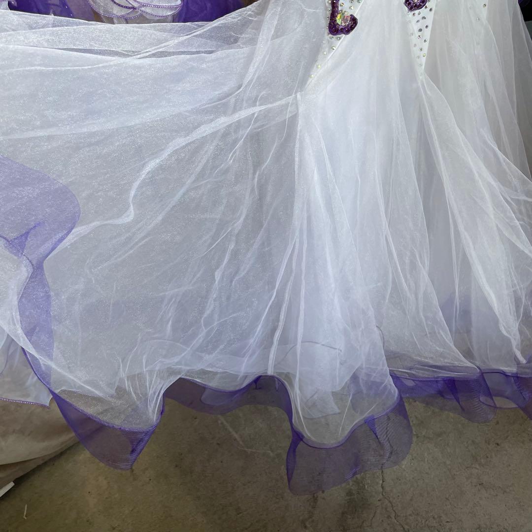 社交ダンス　ラテンダンス　ドレス衣装　レース　白　紫　S1121