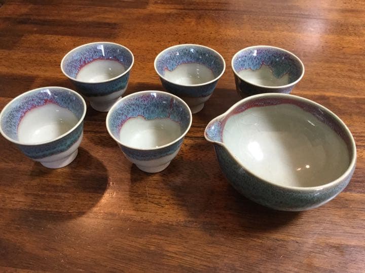 38. 上野焼 煎茶椀5客 湯冷 白川卓甫 作