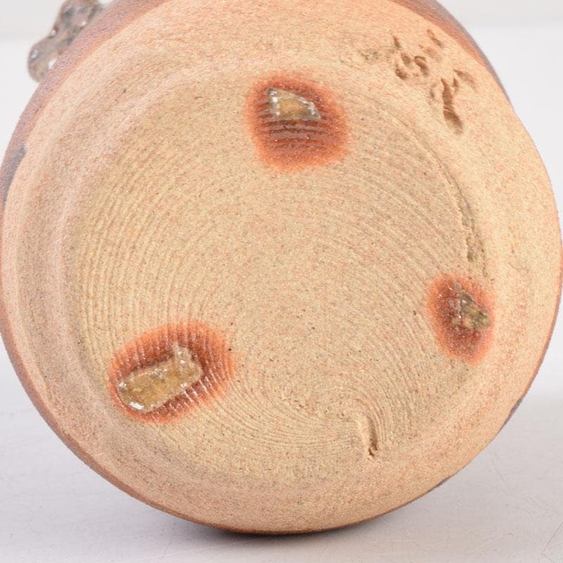 茶道具　萩焼　守繁栄徹作　耳付茶入　名物鷄頭金襴仕覆付　共布共箱　V　8498