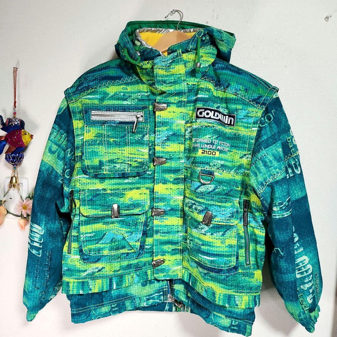 ​【極希少/レトロ】ゴールドウイン スキーウェア 上下セット M 総柄 90s