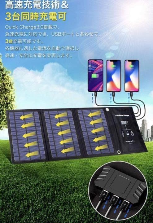 最先端技術＆高効率な単結晶ソーラーパネル3枚搭載♪❤停電時のモバイル電源確保
