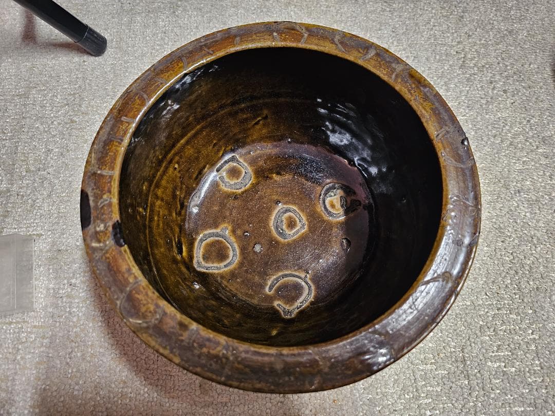 叩き黒唐津 水差し 貝伏目跡 お茶道具 古唐津