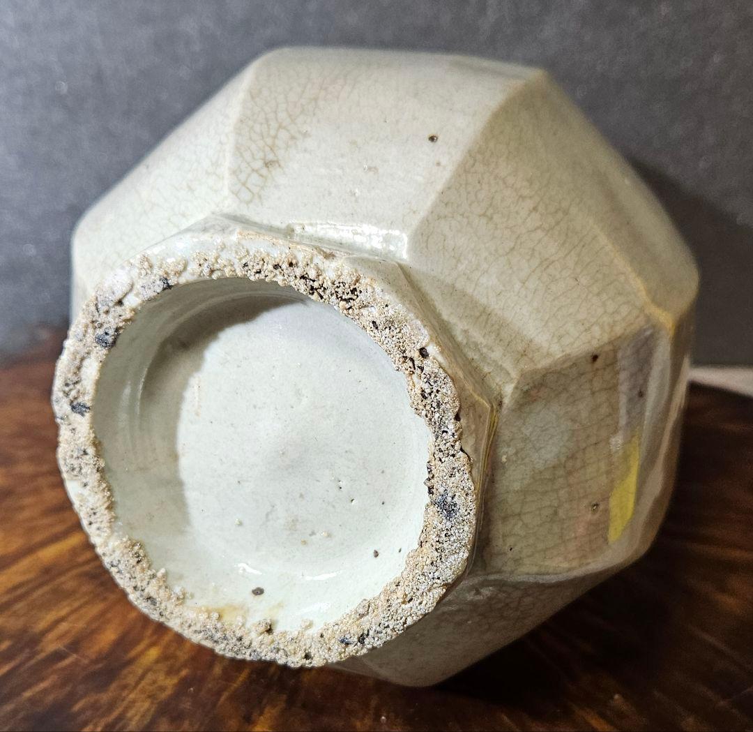 李氏朝鮮時代　李朝　青華　広口　面取り　草花文様　徳利　瓶　花入れ　茶道具　茶器