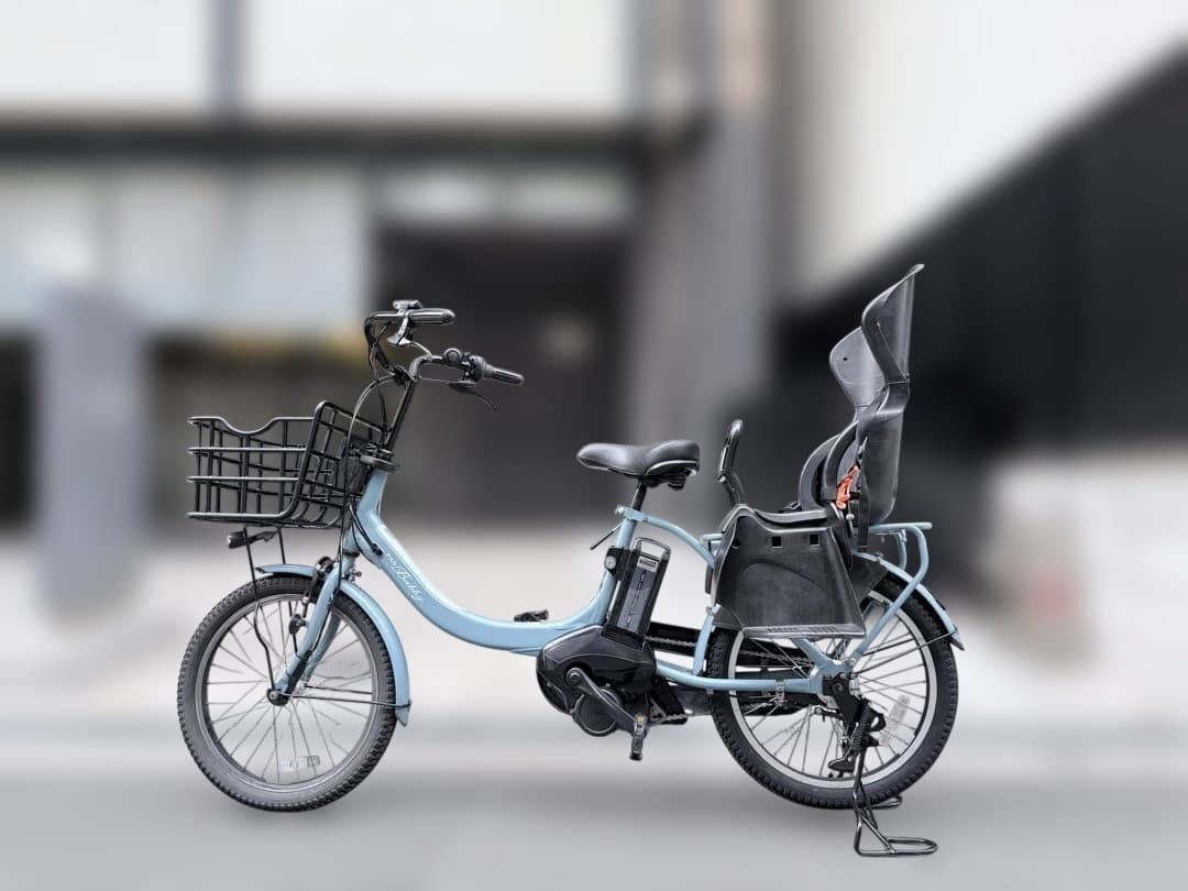 大阪府　子供乗せ　ヤマハ　水色 電動アシスト自転車 チャイルドシート付き