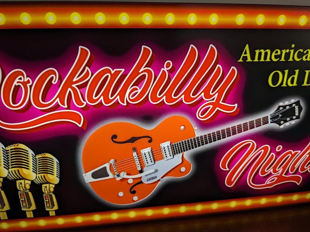 【Lサイズ】ロカビリー ギター オールディーズ 看板 置物 雑貨 ライトBOX