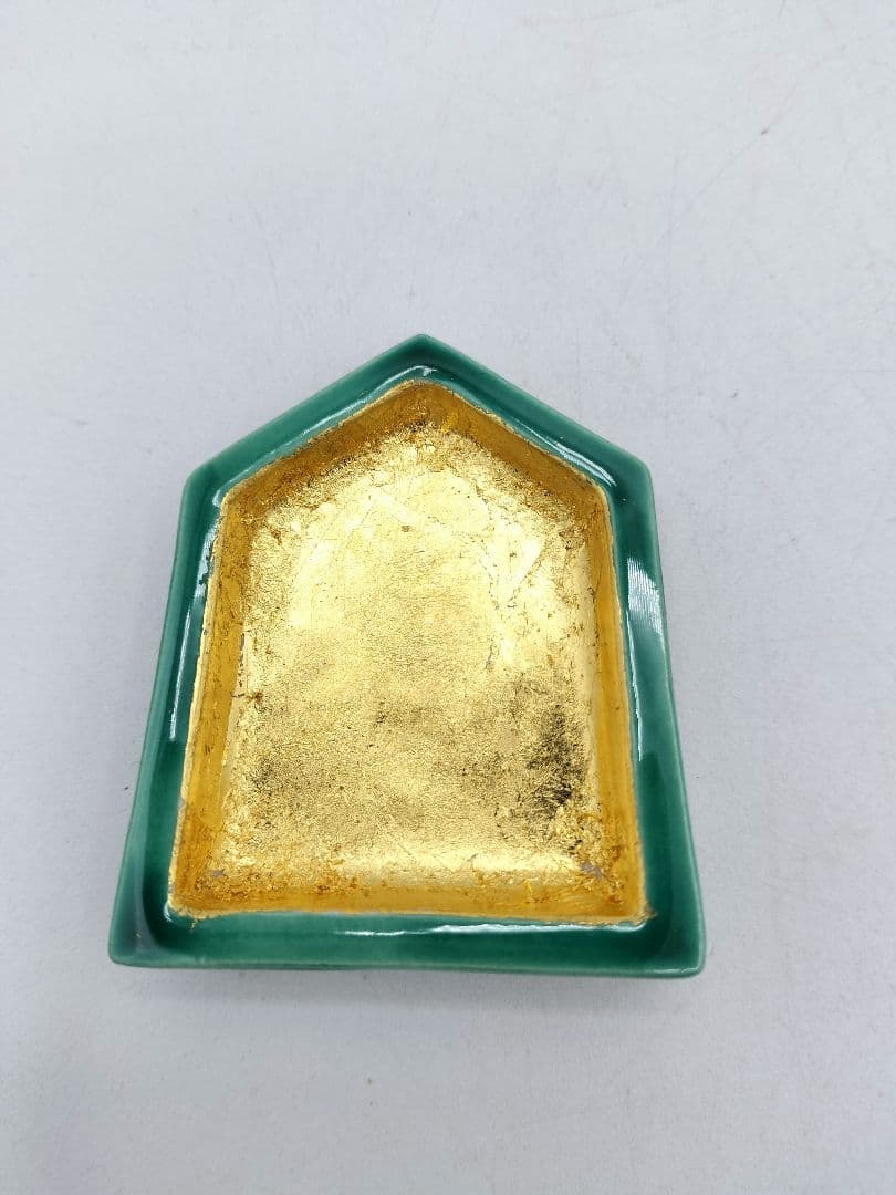 c867 【未使用】香合 左馬 青交趾 加藤利昇　木箱（合わせ）　茶道具