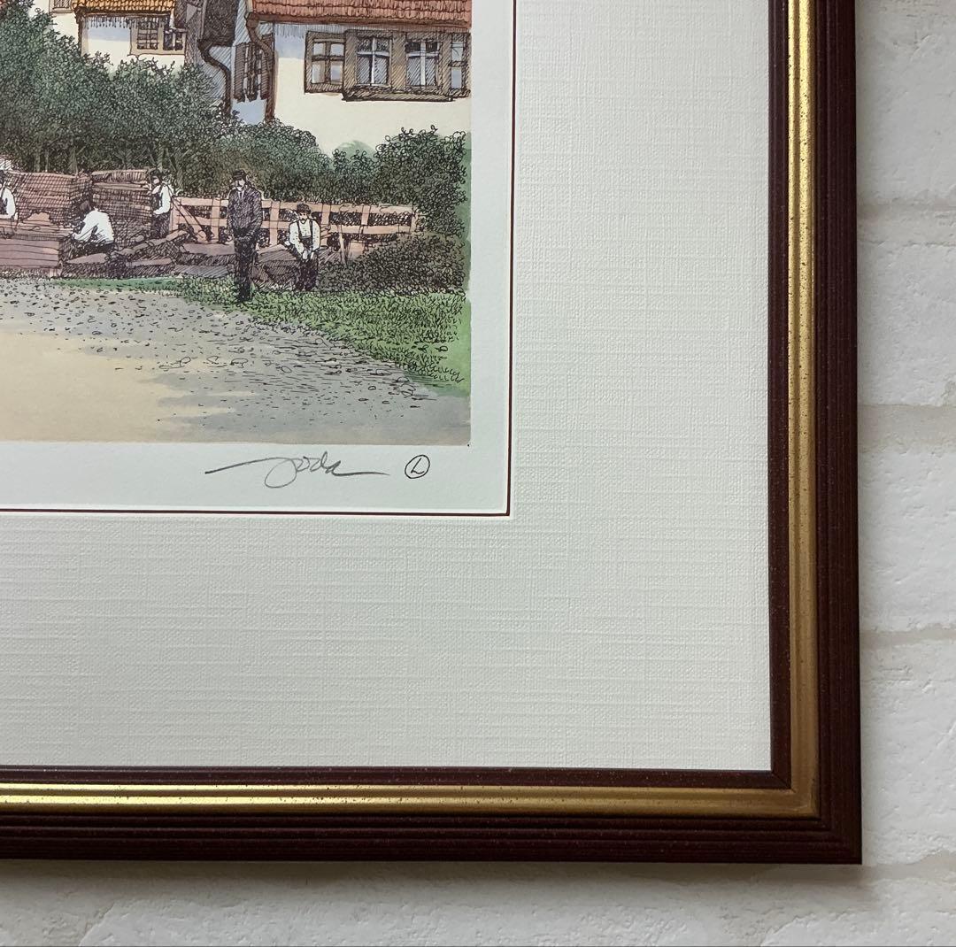 絵画、版画、リトグラフ、織田義郎、ドイツ、ハレンベルク、木組の家、街並み、風景画