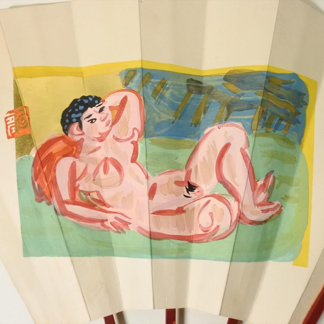 梅原龍三郎　リトグラフ　扇面裸婦図　求龍堂版 1954年　箱付　i
