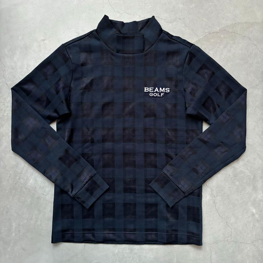 【美品】BEAMS GOLF パープルレーベル チェック柄モックネック長袖シャツ