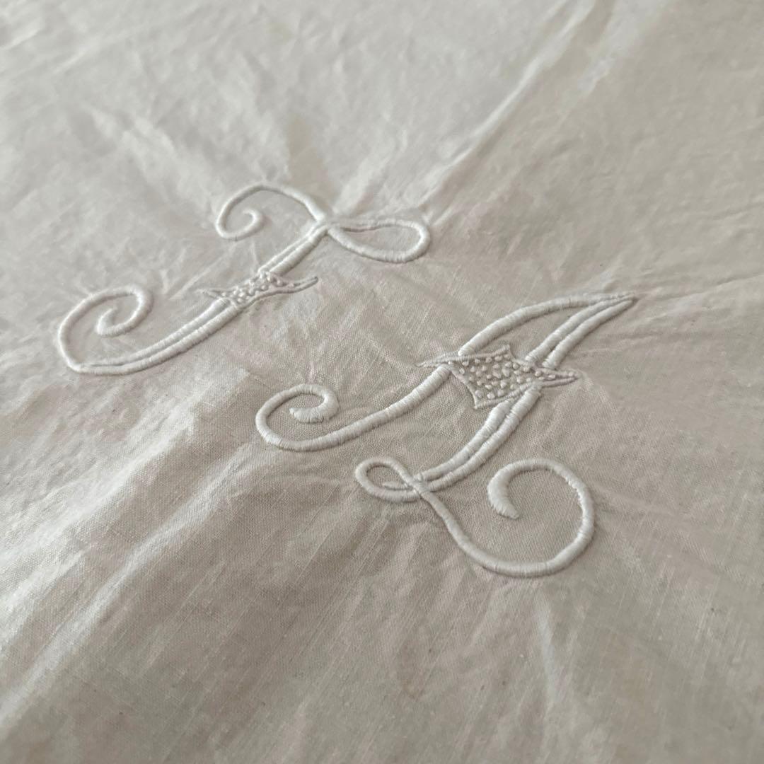 ［訳あり］フランスアンティーク　モノグラム刺繍入り　メティス生地　大判カバー