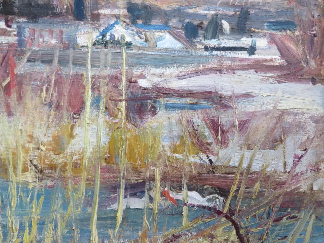 ◆岡田又三郎　「雪の湖畔（山中湖）」　油彩　M10号　日展理事　日本芸術院賞◆