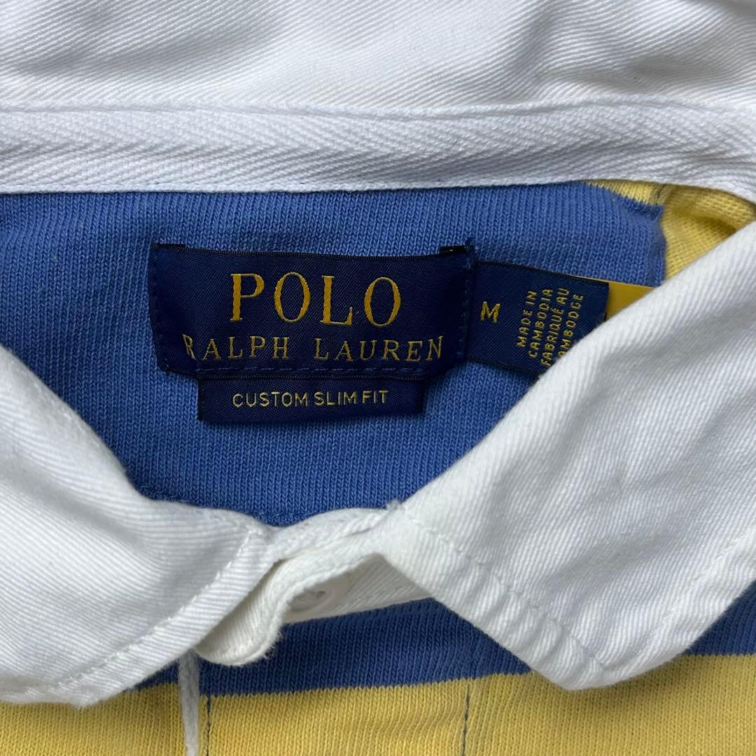 ラルフローレン 刺繍ロゴ 太ボーダー ラガーシャツ 黄青 M 6301