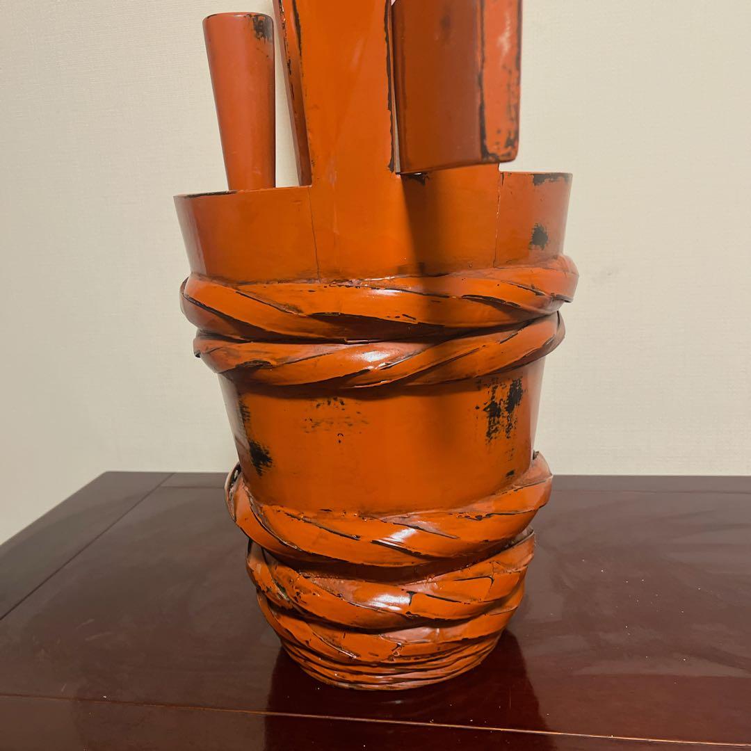 【アンティーク】角樽 縁起物 朱塗り 天然木 古道具 正月飾り 伝統工芸