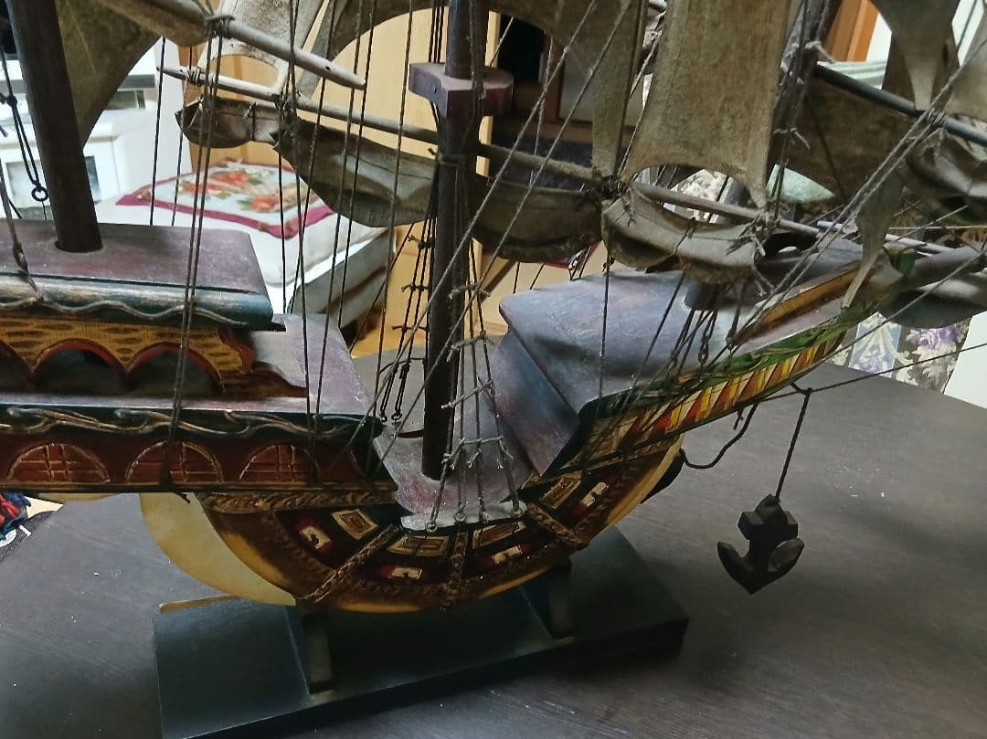 木製帆船モデルスタンド付き