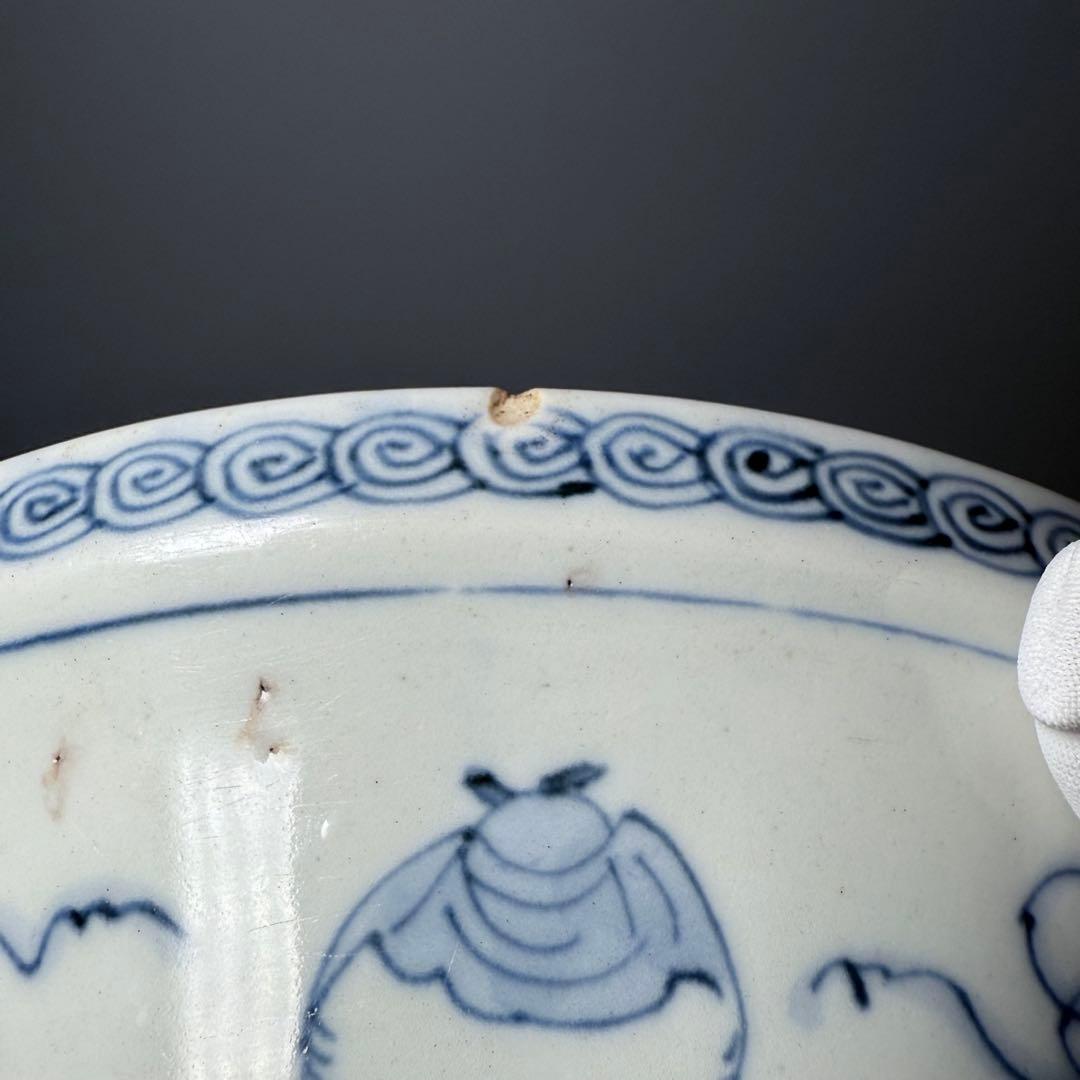 1800年代　江戸期　古伊万里　染錦鶴文様蓋付鉢　大聖寺伊万里　七宝文