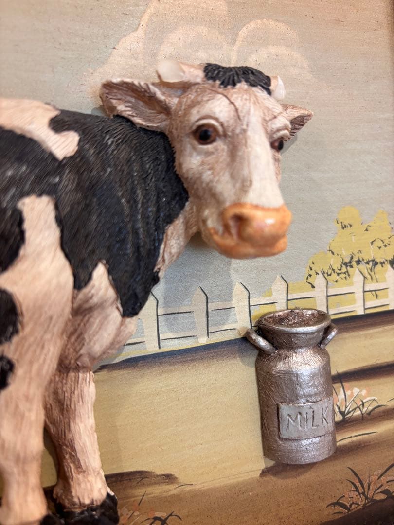 アンティーク風 牛の彫刻 アートプレート