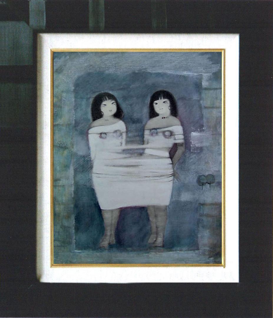 油絵 菅家令子 絵 絵画 インテリア 額付(白) F6-102023 人物女性像