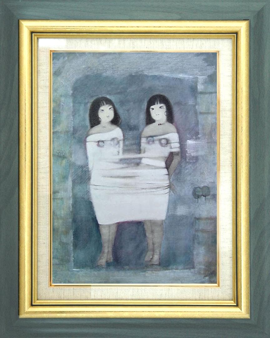 油絵 菅家令子 絵 絵画 インテリア 額付(白) F6-102023 人物女性像