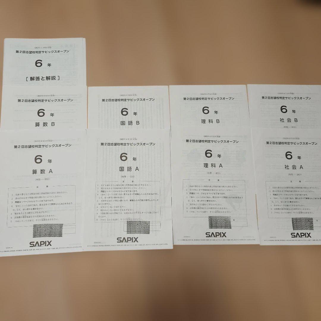 SAPIX 小6 組分け マンスリーテスト 合格力判定 2022年 1年分