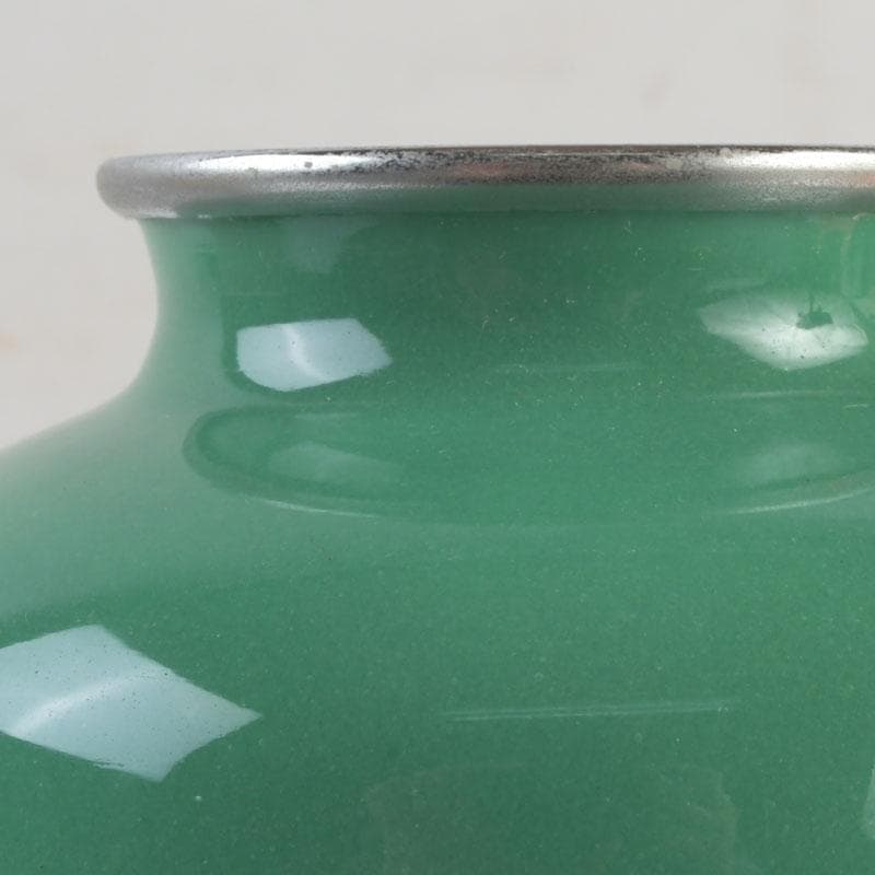 七宝焼　緑釉　双鳥文　花瓶　唐木台付　共箱　V　9586