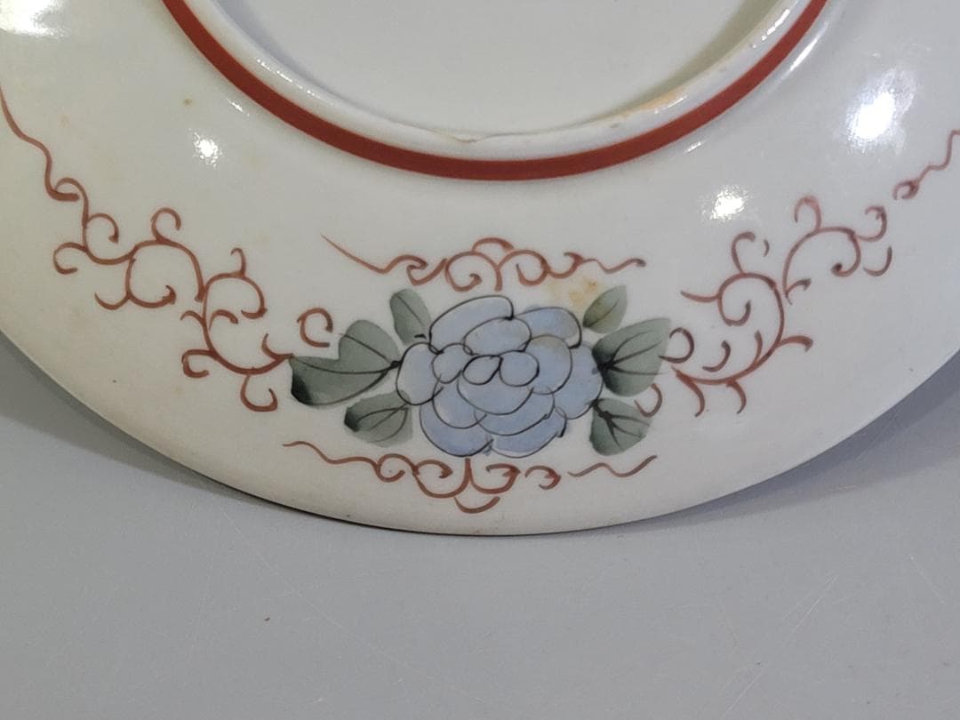 九谷 金彩赤絵 花鳥紋 細密画 皿 六客 明治 DT378