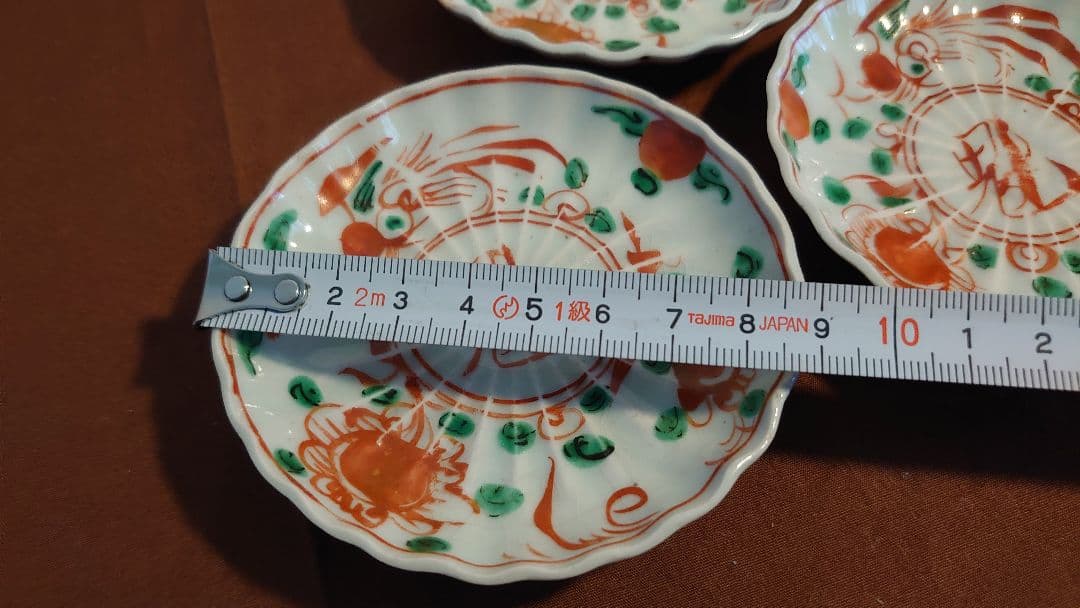 赤絵　李朝　古玩　春日山窯　九谷焼　呉須赤絵　豆皿　鑑賞陶器　蔵出し　３客