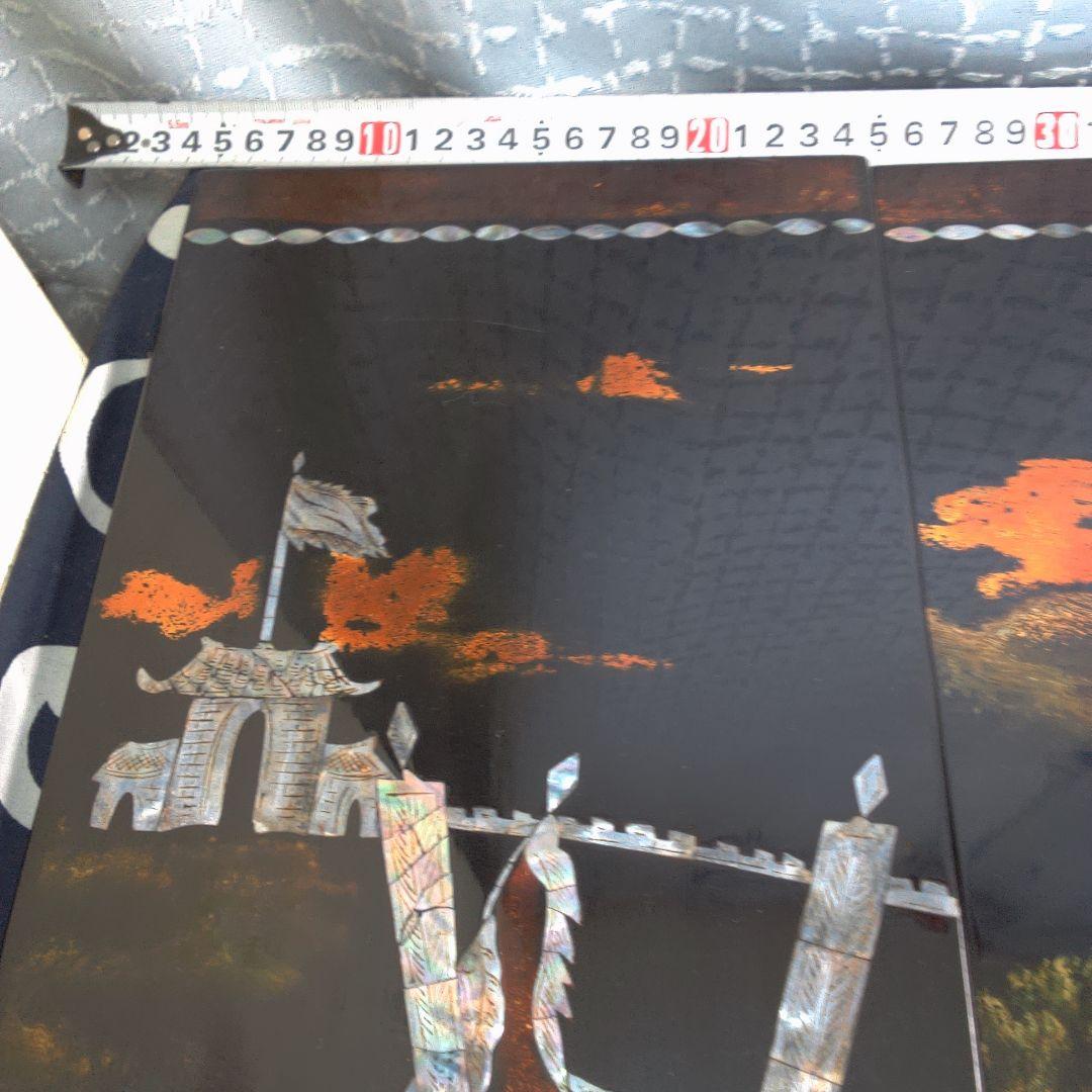 骨董４手彫り漆器 伝統的農村風景 4枚セット