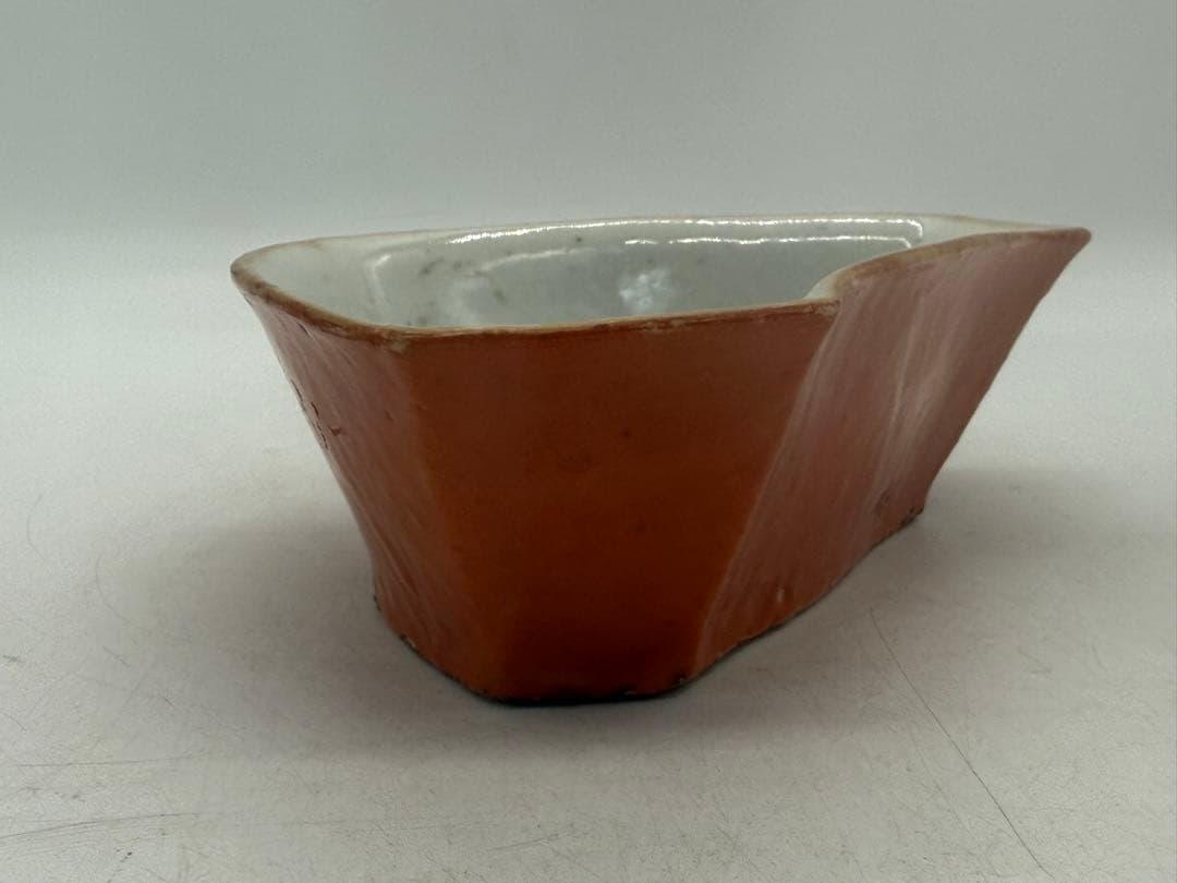 ※中国　清時代　紅釉 多角皿　送料込み250602