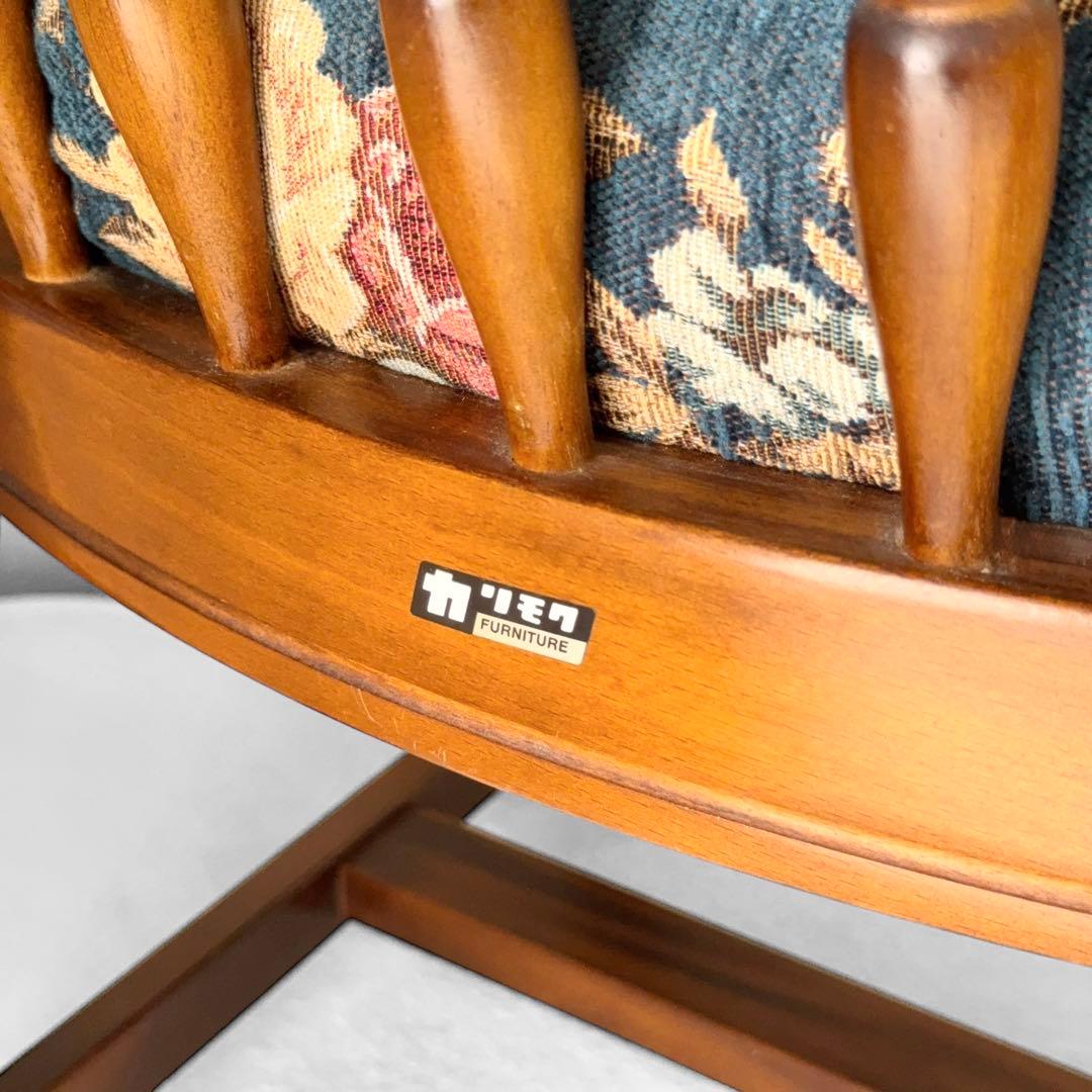 オールドカリモク コロニアル 花柄 ベロア ラタン アームチェア アンティーク