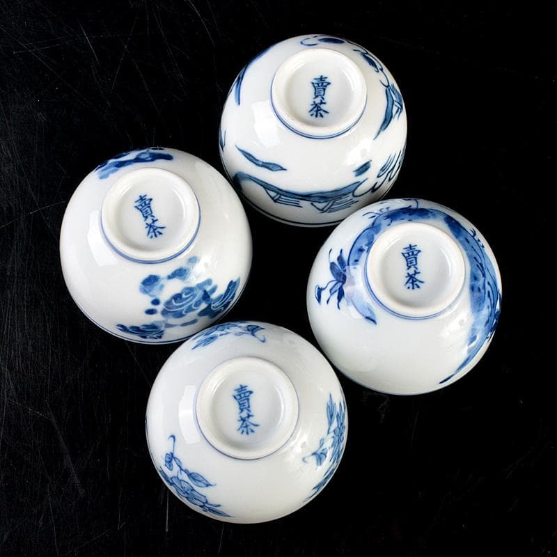 煎茶道具　賣茶好　酉年　鶏鳴盃　茶碗 ４客　共箱　V　6533