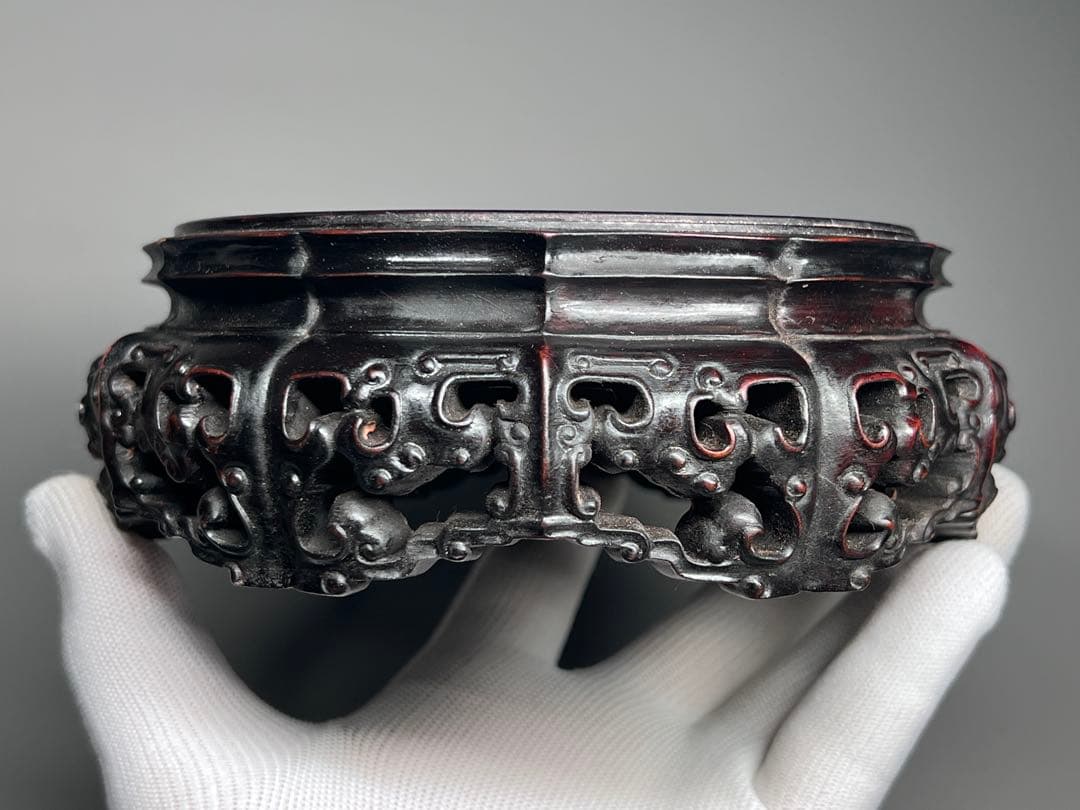 古美術　唐木紫檀底座　香炉台　花台　瓶座　飾り台　木製　素工　木座　仏像台