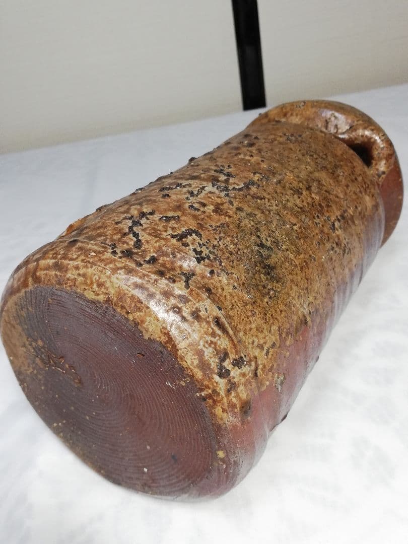 日幡光顕 備前焼 耳付窯変花入 花器 フラワーベース 花瓶 置物 工芸品 茶道具