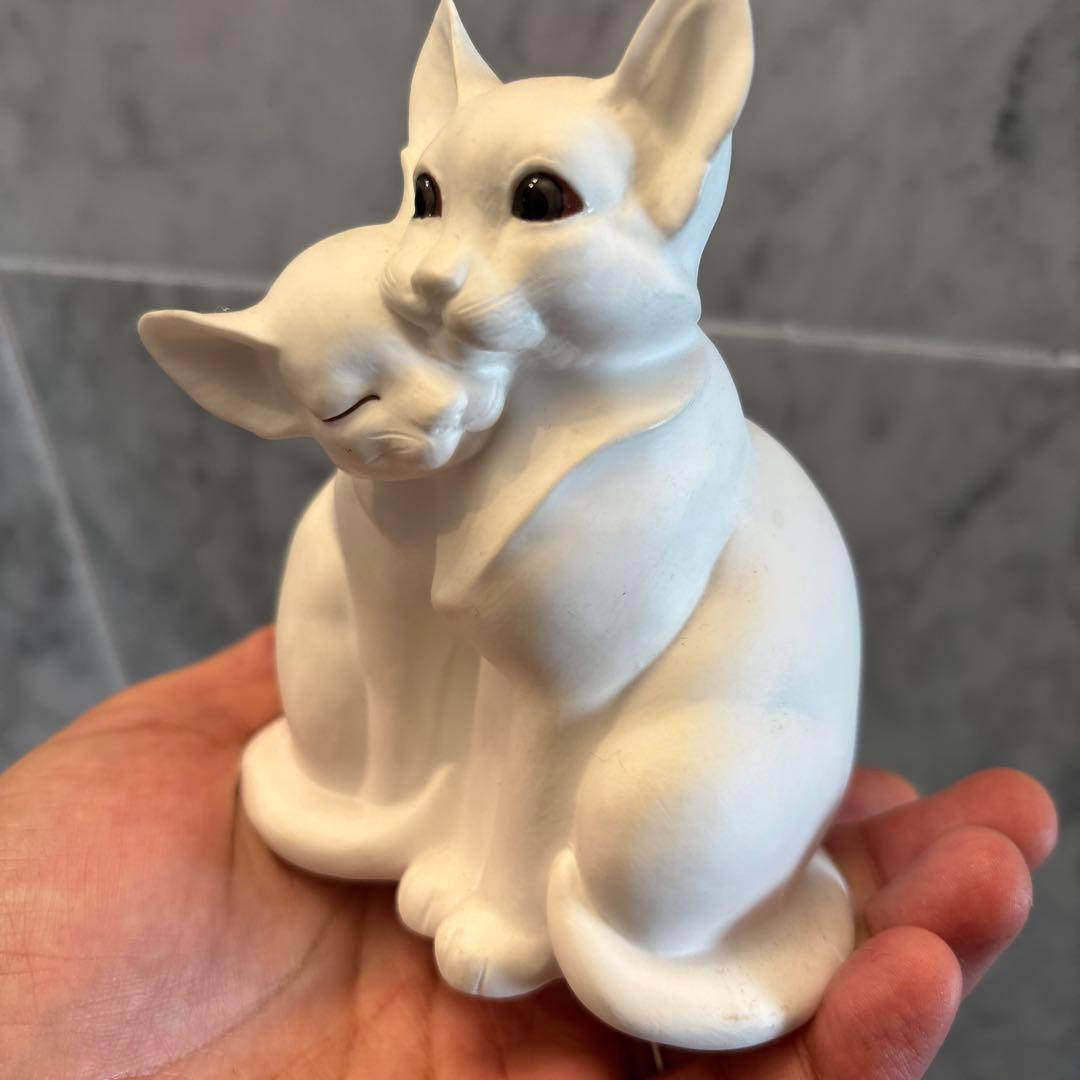 アメリカ70年代　生きているように美しい瞳で寄り添う姿にキュンとする猫の陶器