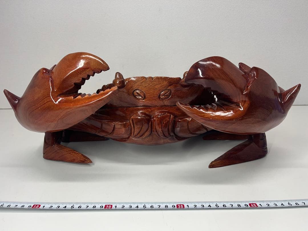稀少 木彫り 大きい 蟹 カニ 木製 置物 木工 工芸品 飾り 隠し収納