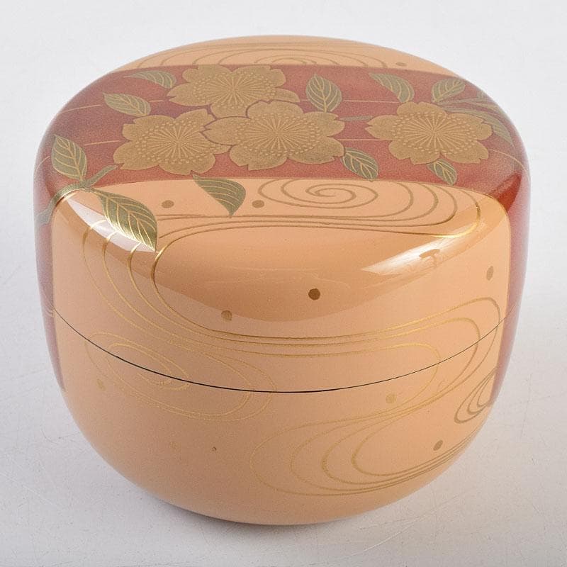 茶道具　加賀蒔絵師　中村宗尹作　白漆　花筏蒔絵　平棗　共箱　V　R9537