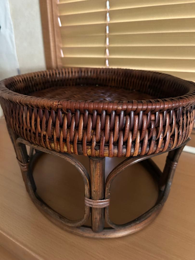 ラタン カントークテーブル　籐 ローテーブル 竹細工 古民具 41センチ