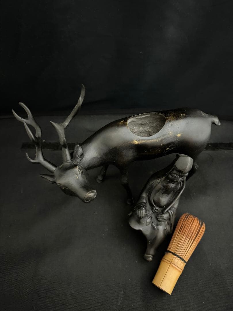 香炉 乗ったり 鹿　仙人　銅製 彫刻 置物 開運 風水 骨董 古美術 インテリア