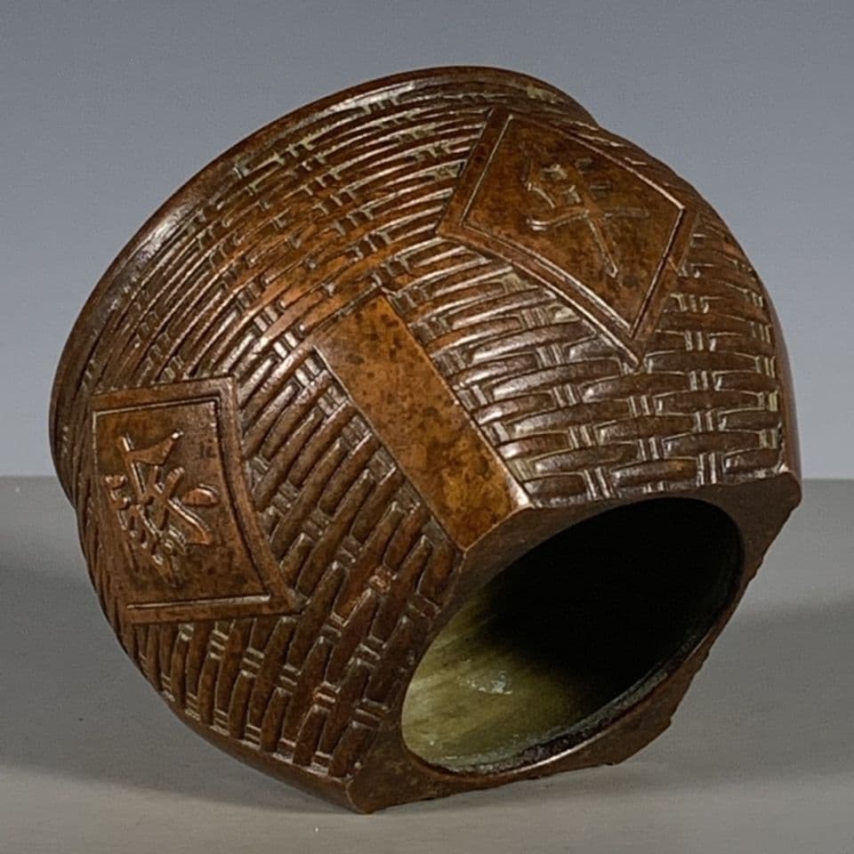 銅製 竹筐香炉 香道具 茶道具 装飾品 工芸品 置物